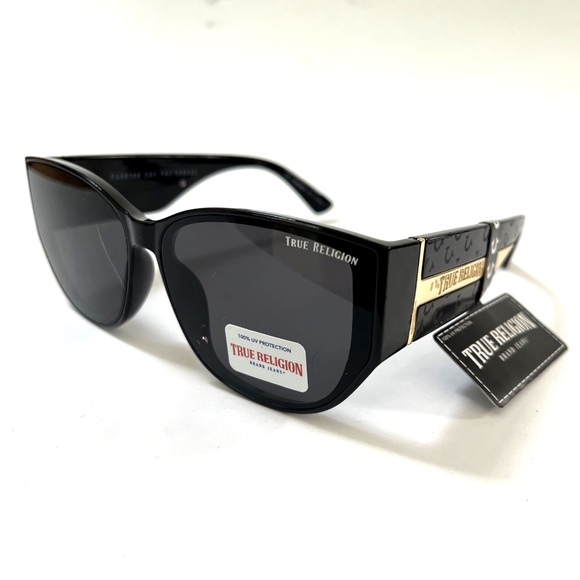 New Original TRUE RELIGION Cat Eye Sunglasses Acetate Logo Embossed Black XX - Picture 1 of 6